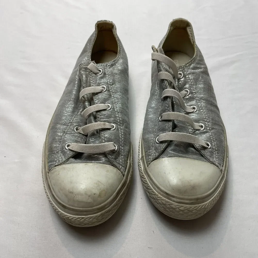Converse Sneakers Juniors Girls 6 Formal Silver Low Top Shoes Casual Shiny Lace